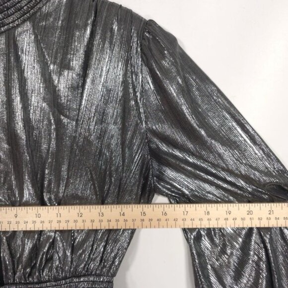 NWOT Retrofete Melody‎ Long Sleeve Mini Dress Gunmetal Silver SMALL Cutout Assym - Picture 7 of 11